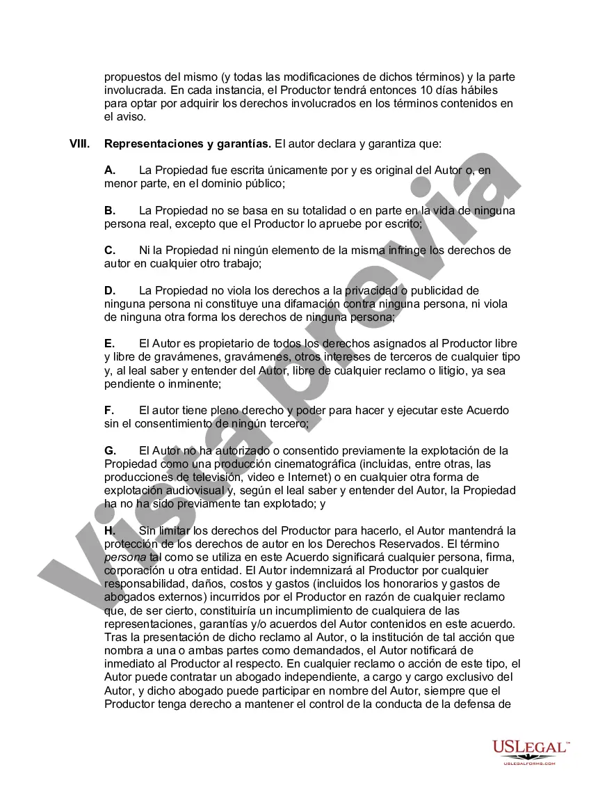 Preview Opción de comprar los derechos de una novela