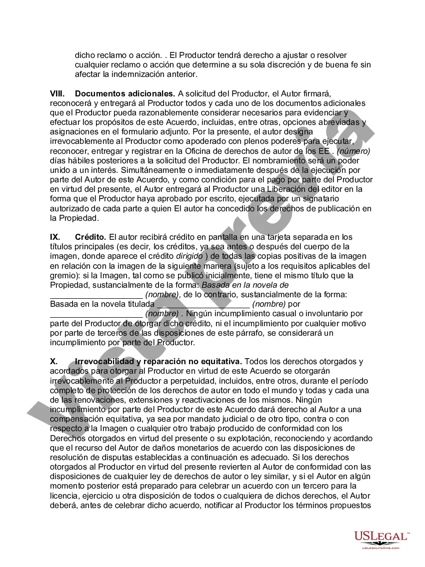 Preview Opción de comprar los derechos de una novela
