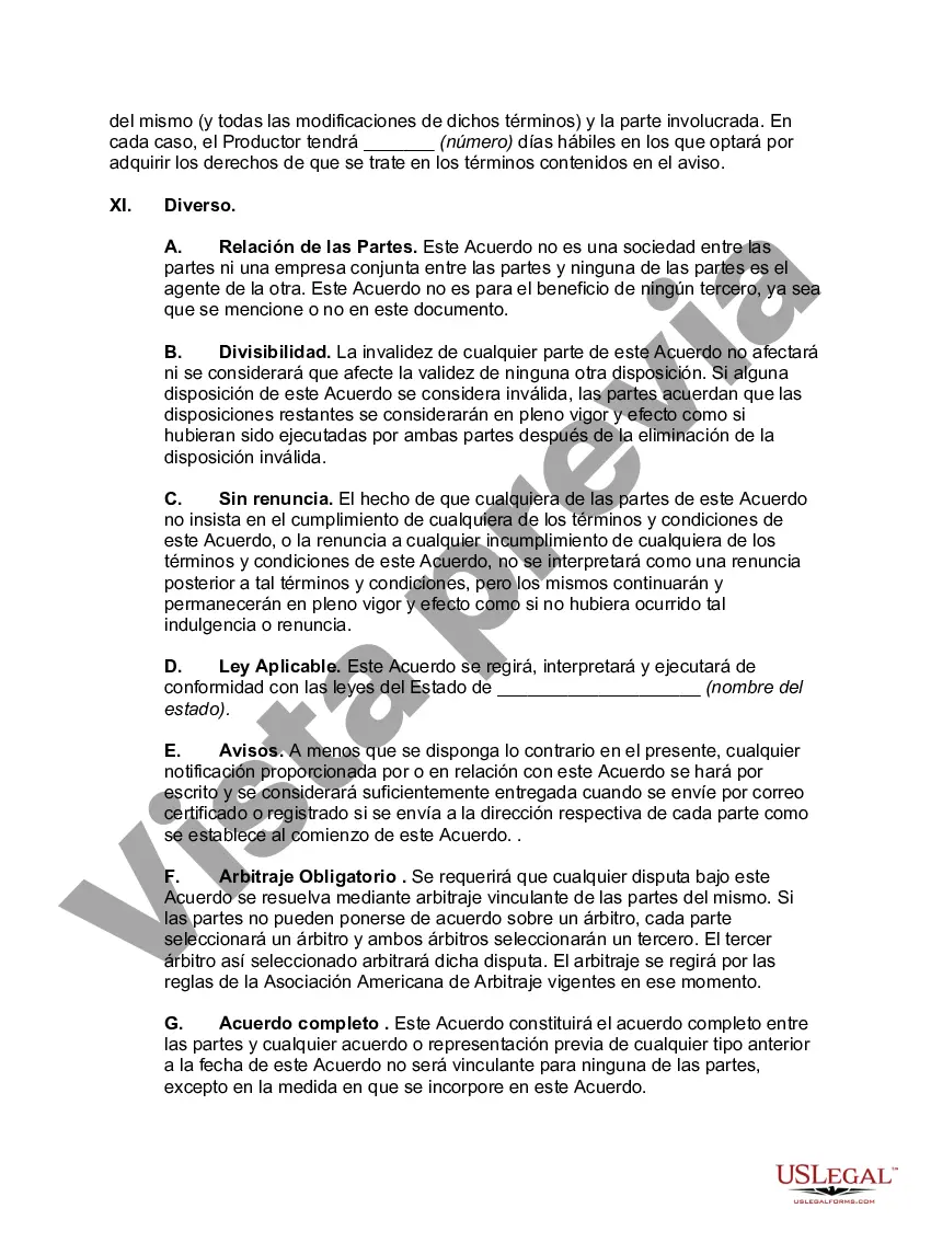 Preview Opción de comprar los derechos de una novela