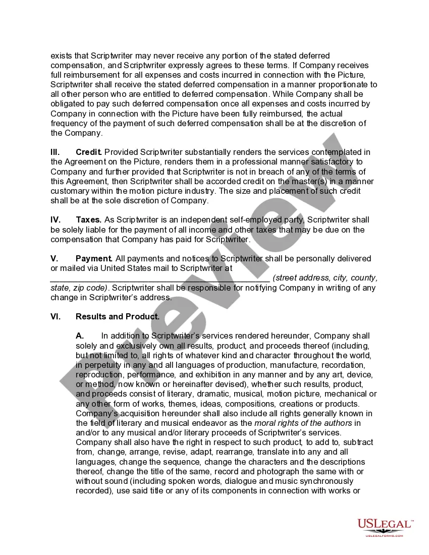 Get Scriptwriter Agreement Preview Scriptwriter Agreement