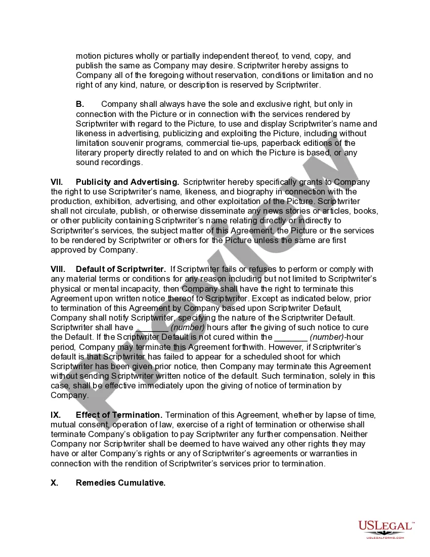 Get Scriptwriter Agreement Preview Scriptwriter Agreement
