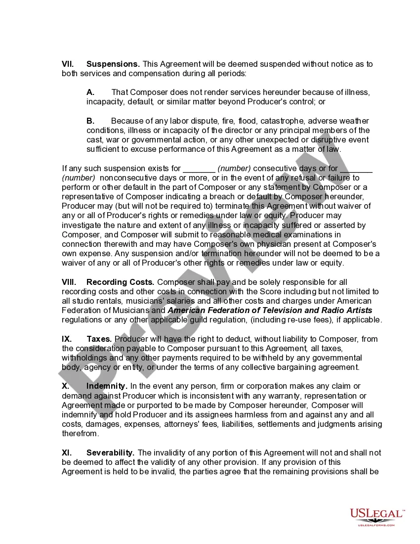 Get Film Music Agreement with Composer Preview Film Music Agreement with Composer
