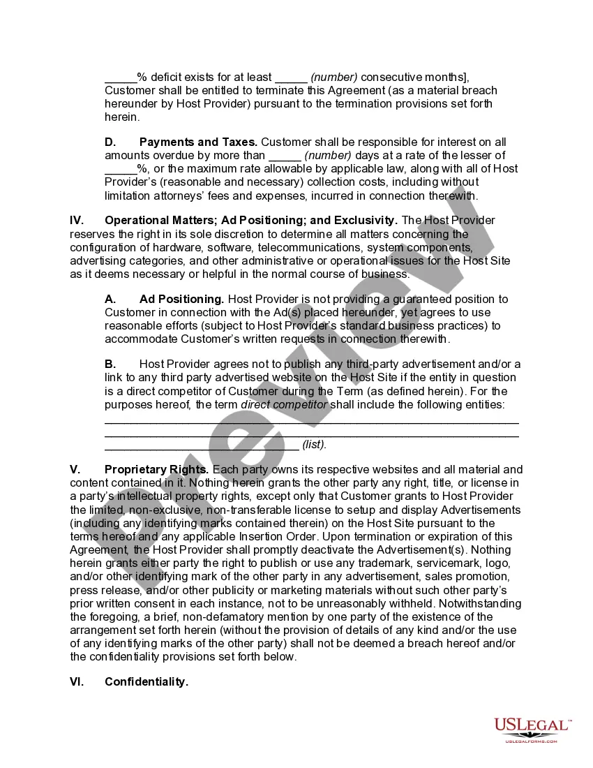 Get Online Advertising Agreement for Website Hosted Ads Preview Online Advertising Agreement for Website Hosted Ads