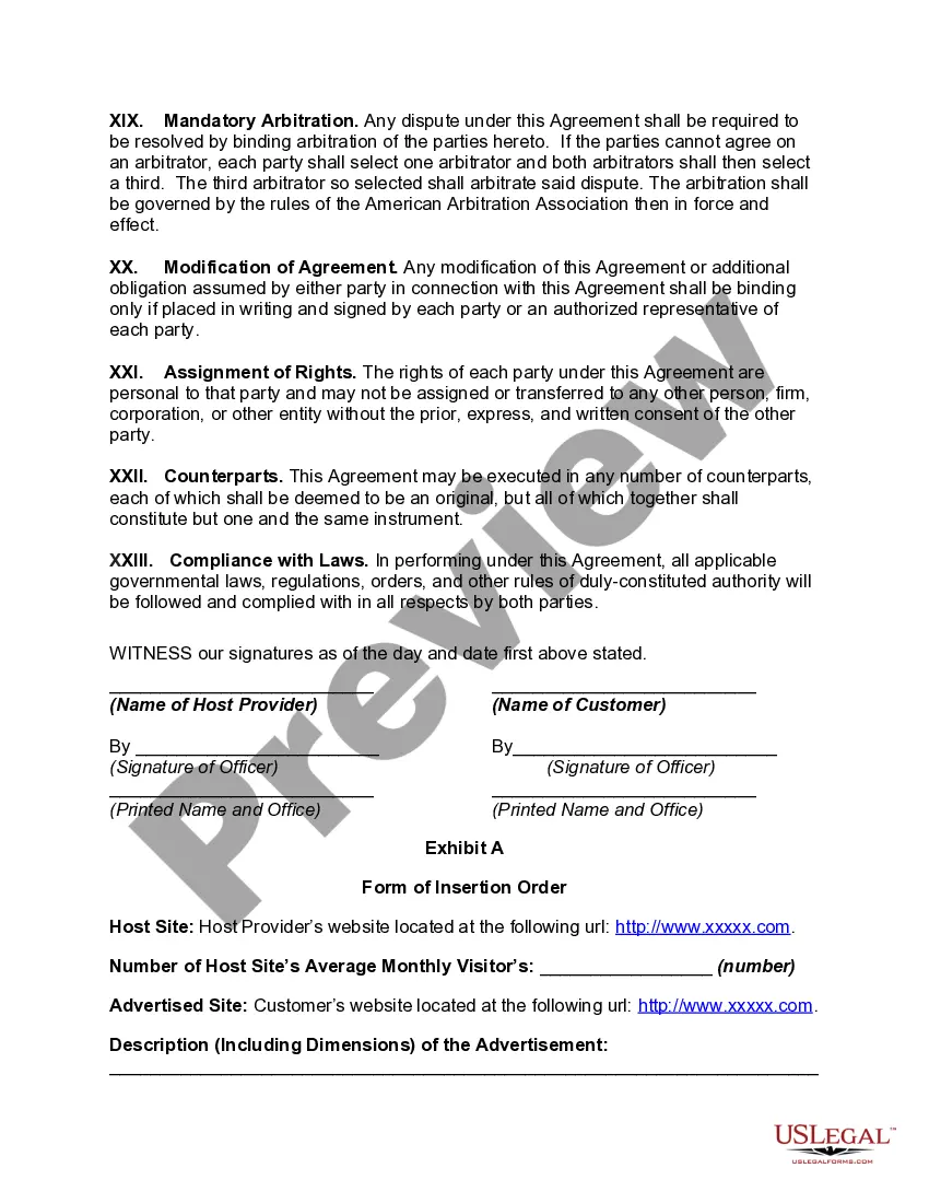 Get Online Advertising Agreement for Website Hosted Ads Preview Online Advertising Agreement for Website Hosted Ads