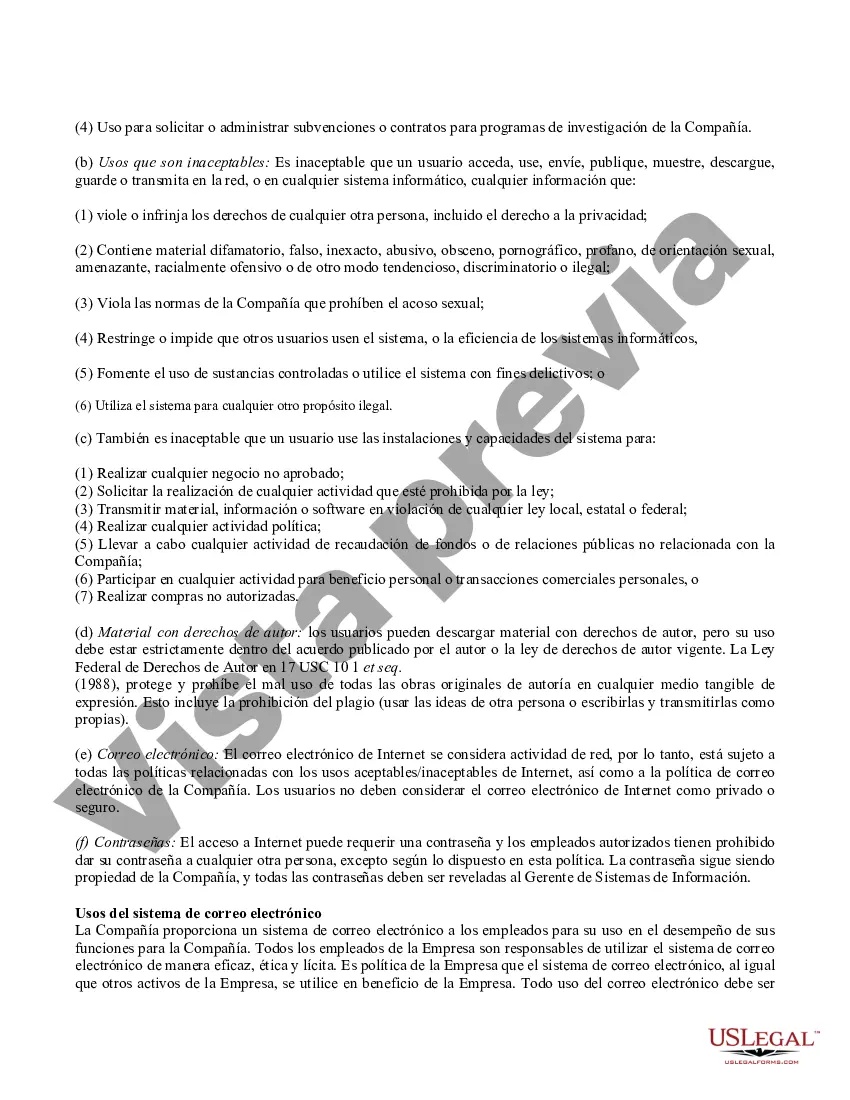 Preview Política de Internet y correo electrónico de la empresa - Estricta