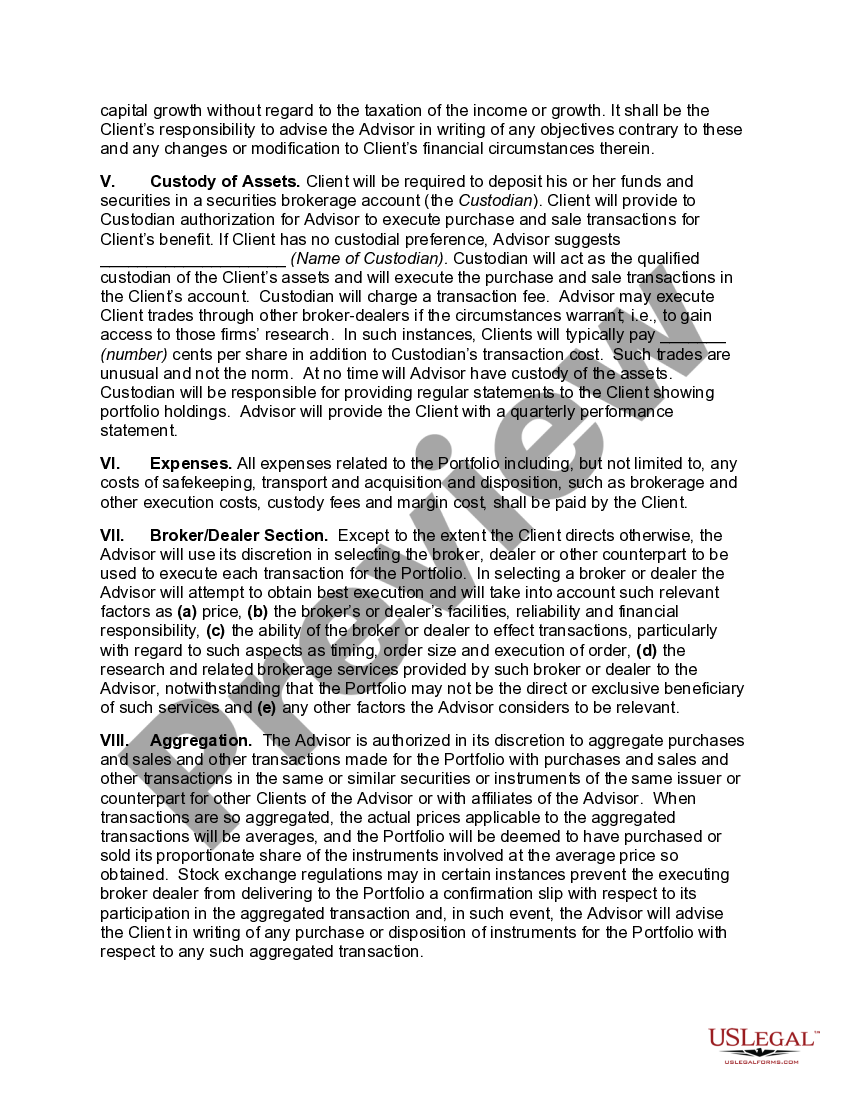 Illinois Private Client General Asset Management Agreement US Legal Forms
