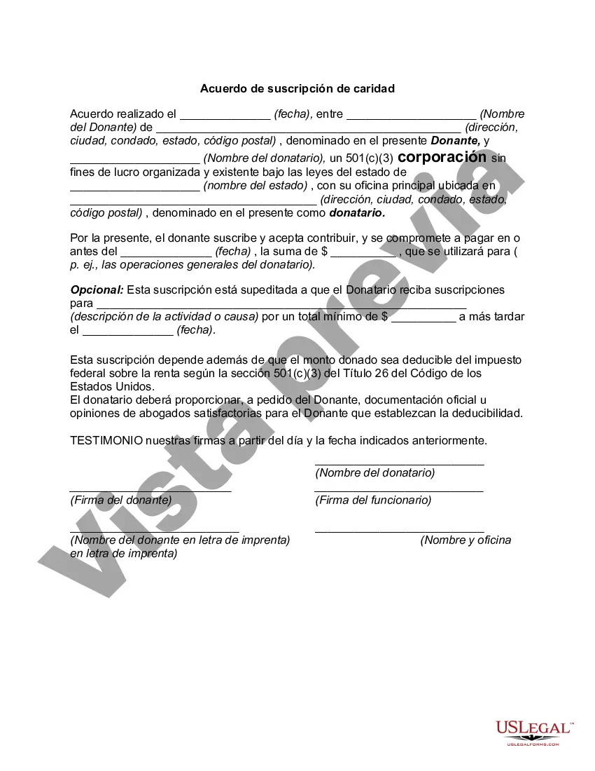Preview Acuerdo de suscripción de caridad