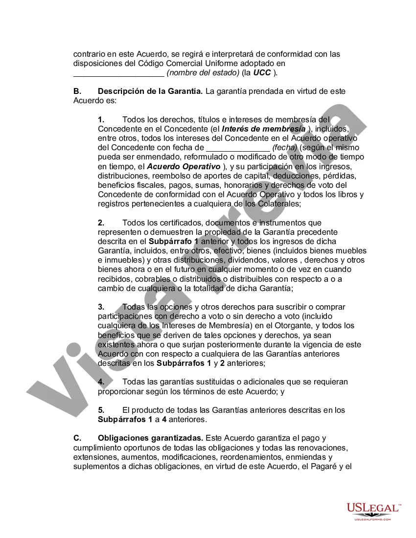 Preview Acuerdo de seguridad con respecto a los intereses de los miembros en la sociedad de responsabilidad limitada