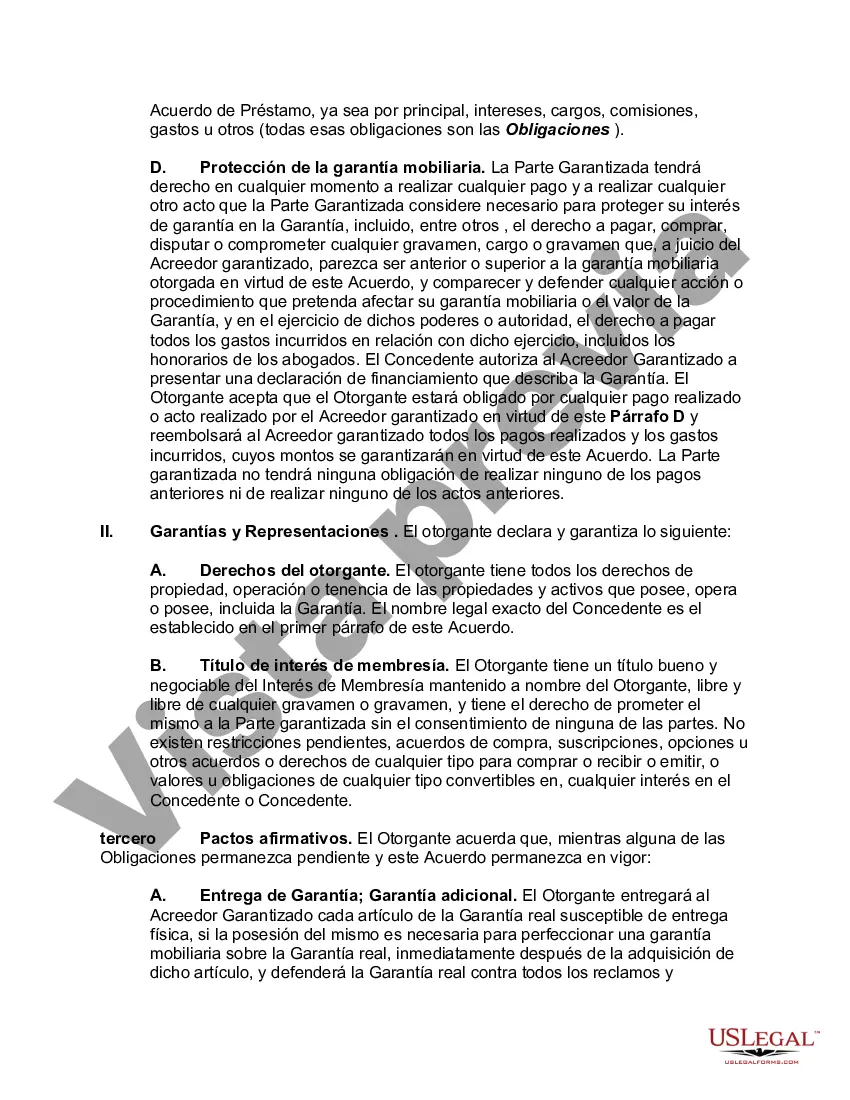 Preview Acuerdo de seguridad con respecto a los intereses de los miembros en la sociedad de responsabilidad limitada