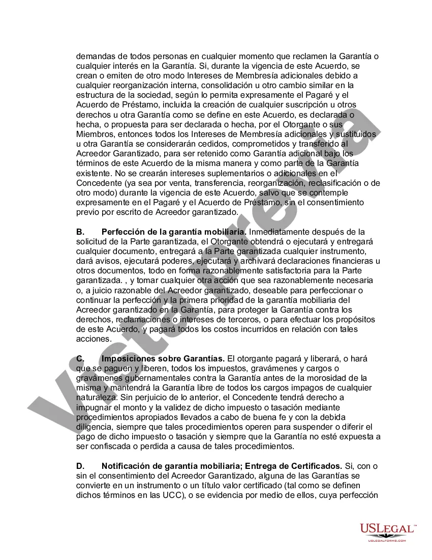 Preview Acuerdo de seguridad con respecto a los intereses de los miembros en la sociedad de responsabilidad limitada