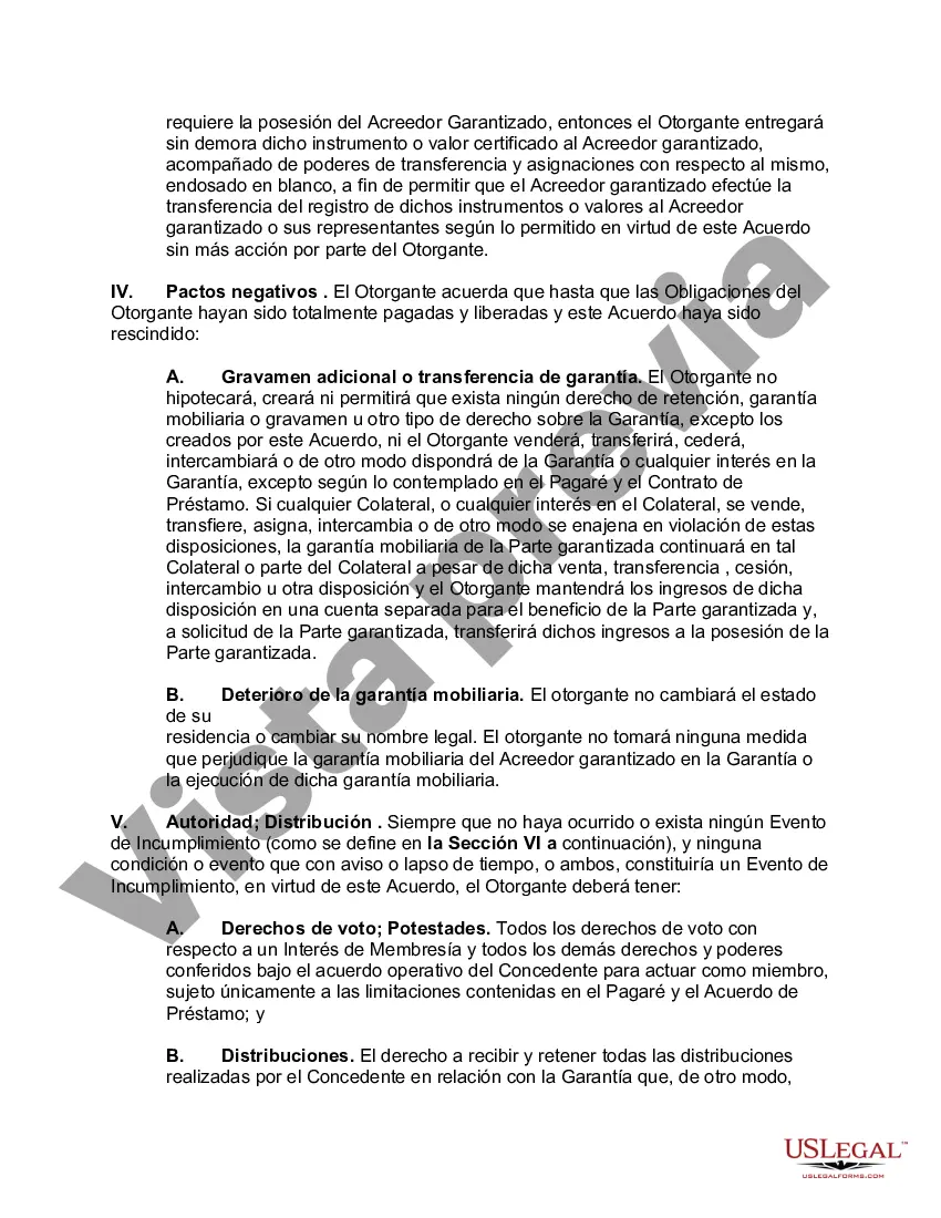 Preview Acuerdo de seguridad con respecto a los intereses de los miembros en la sociedad de responsabilidad limitada