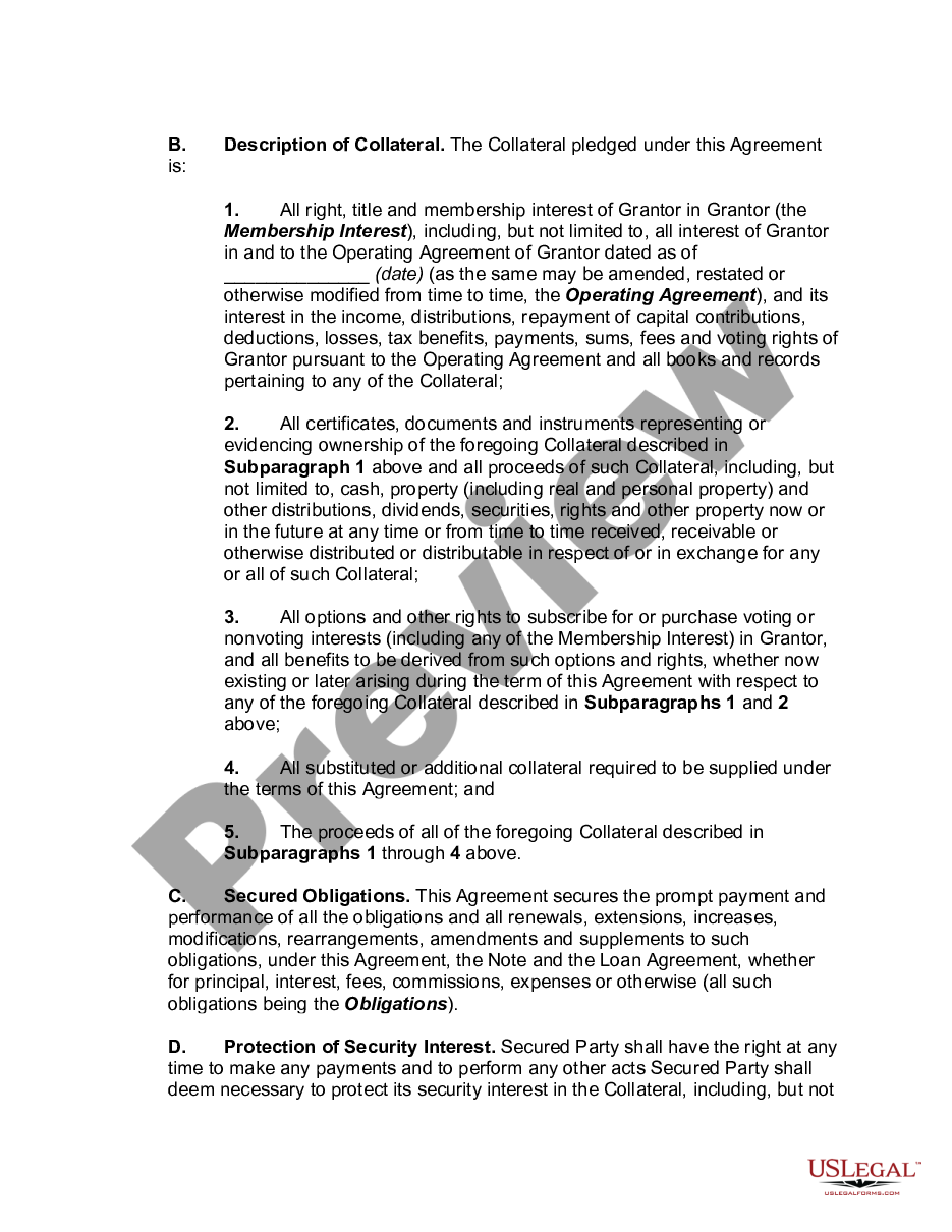 Connecticut Security Agreement regarding Member Interests in Limited