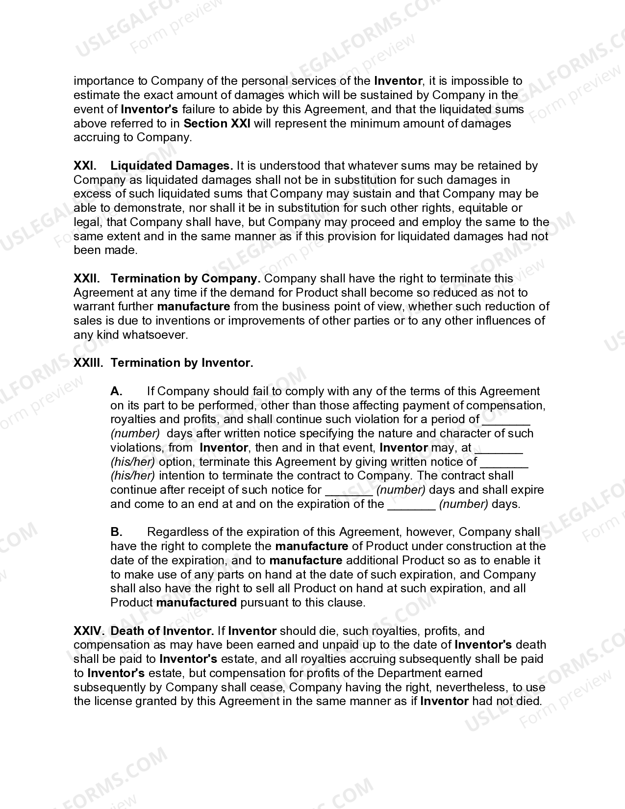 Oregon Agreement between Inventor and Manufacturer Granting License to