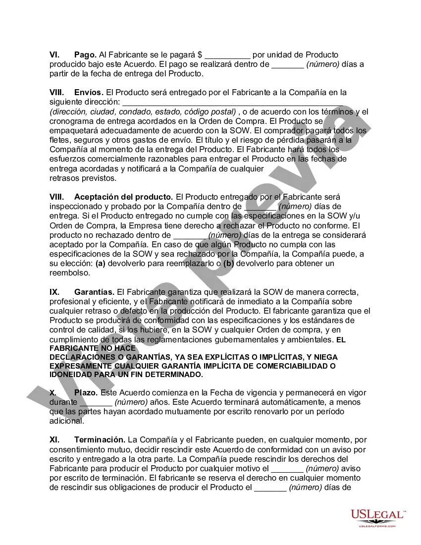 Preview Acuerdo de fabricación por encargo