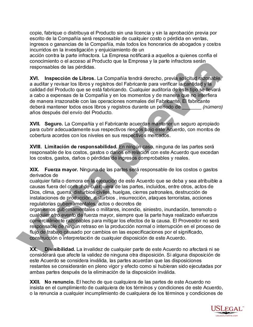 Preview Acuerdo de fabricación por encargo