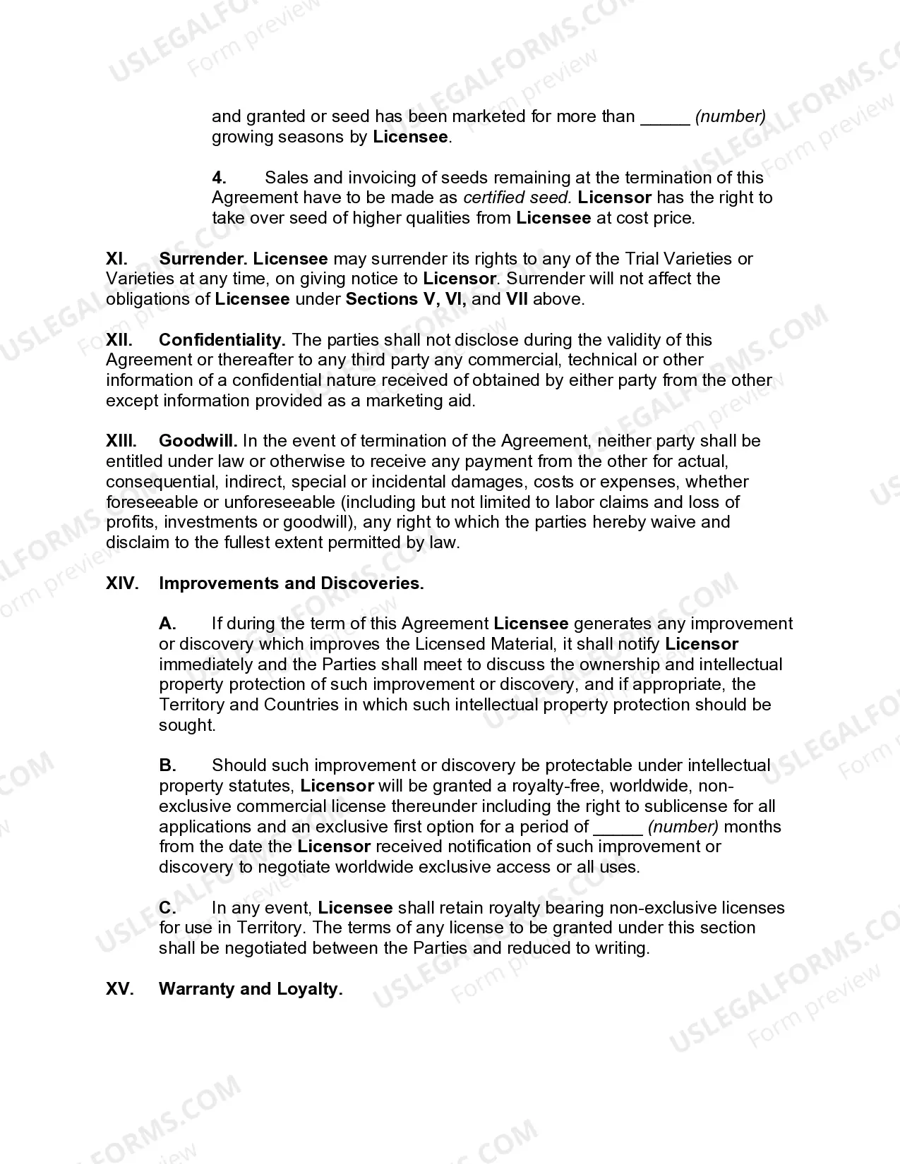 Preview Plant Variety and Trademark License Agreement