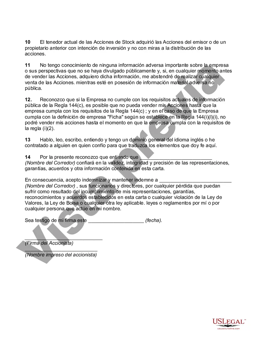 Preview Regla 144 Carta de Representación del Vendedor No Afiliado