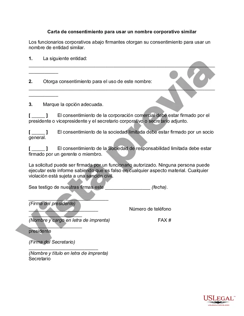 Preview Carta de consentimiento para usar un nombre corporativo similar