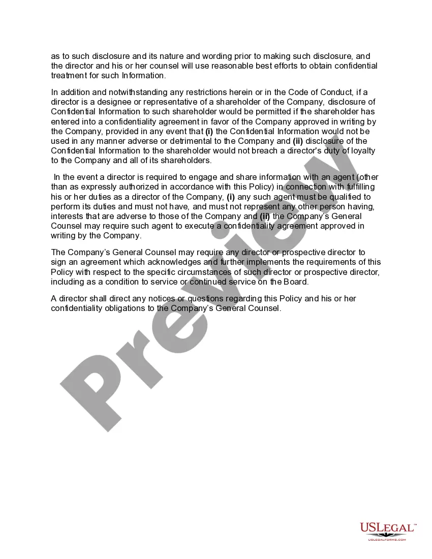 Preview Board of Directors Confidentiality Policy