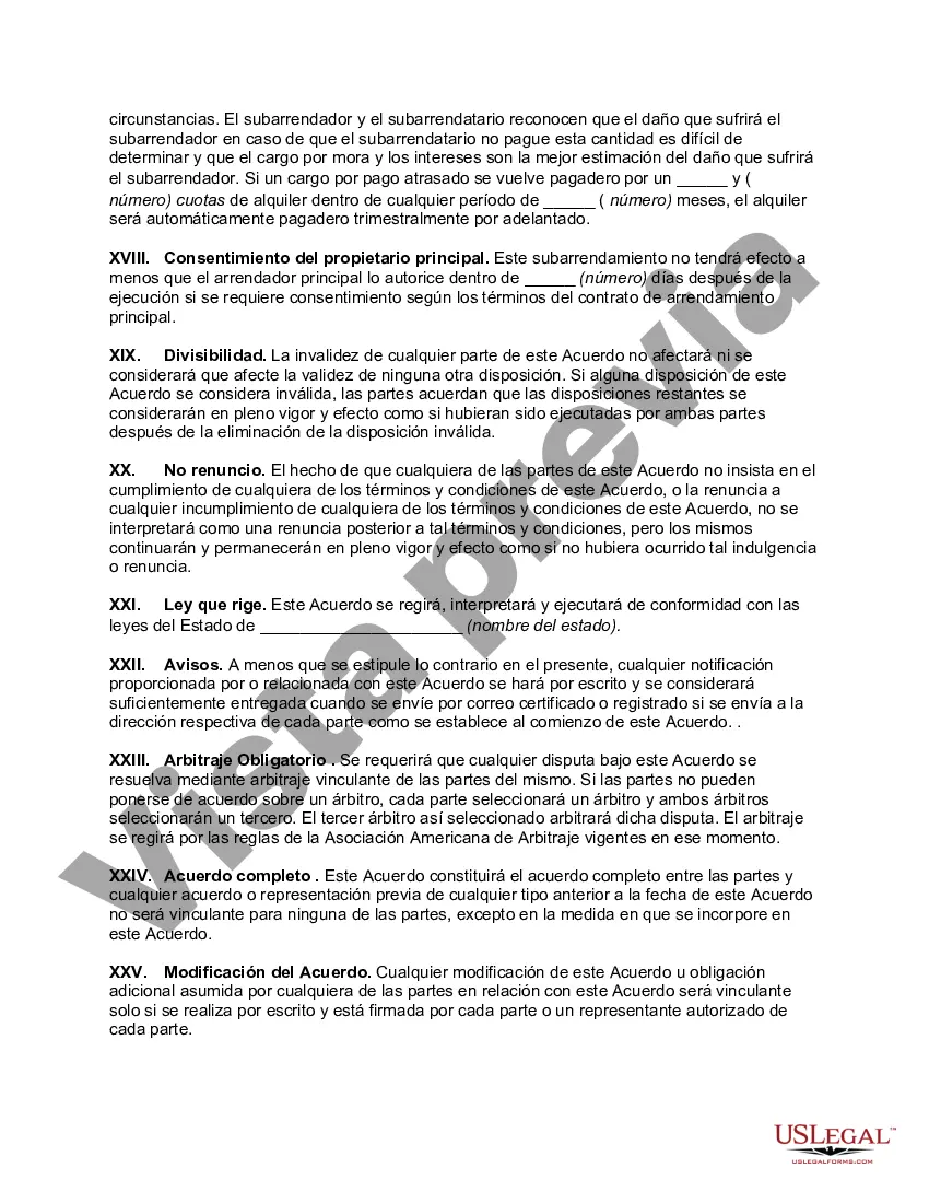 Preview Subarrendamiento de una parte de las instalaciones principales con el consentimiento del arrendador