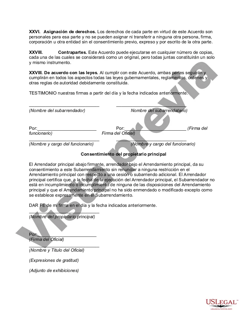 Preview Subarrendamiento de una parte de las instalaciones principales con el consentimiento del arrendador