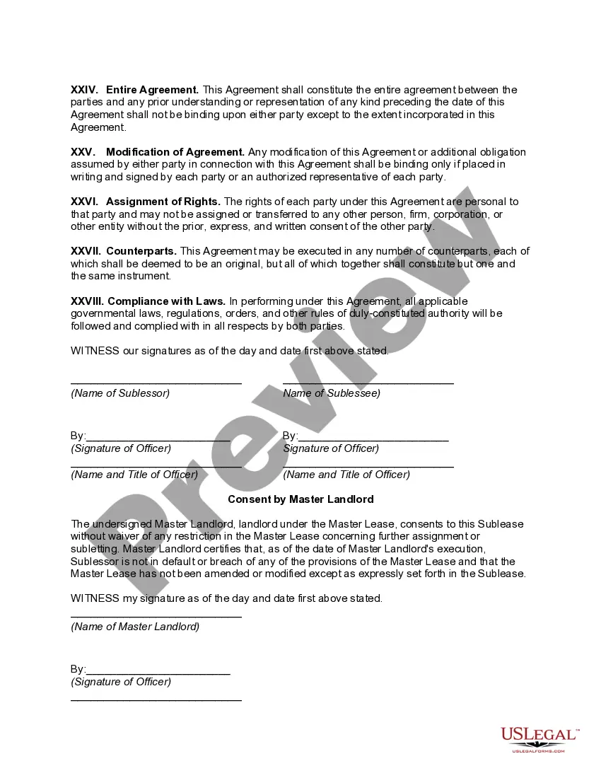 Get Sublease of a Portion of Master Premises with Consent of Lessor Preview Sublease of a Portion of Master Premises with Consent of Lessor