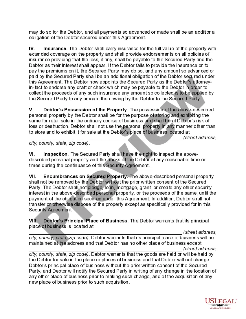 Preview Security Agreement between Dealer and Distributor