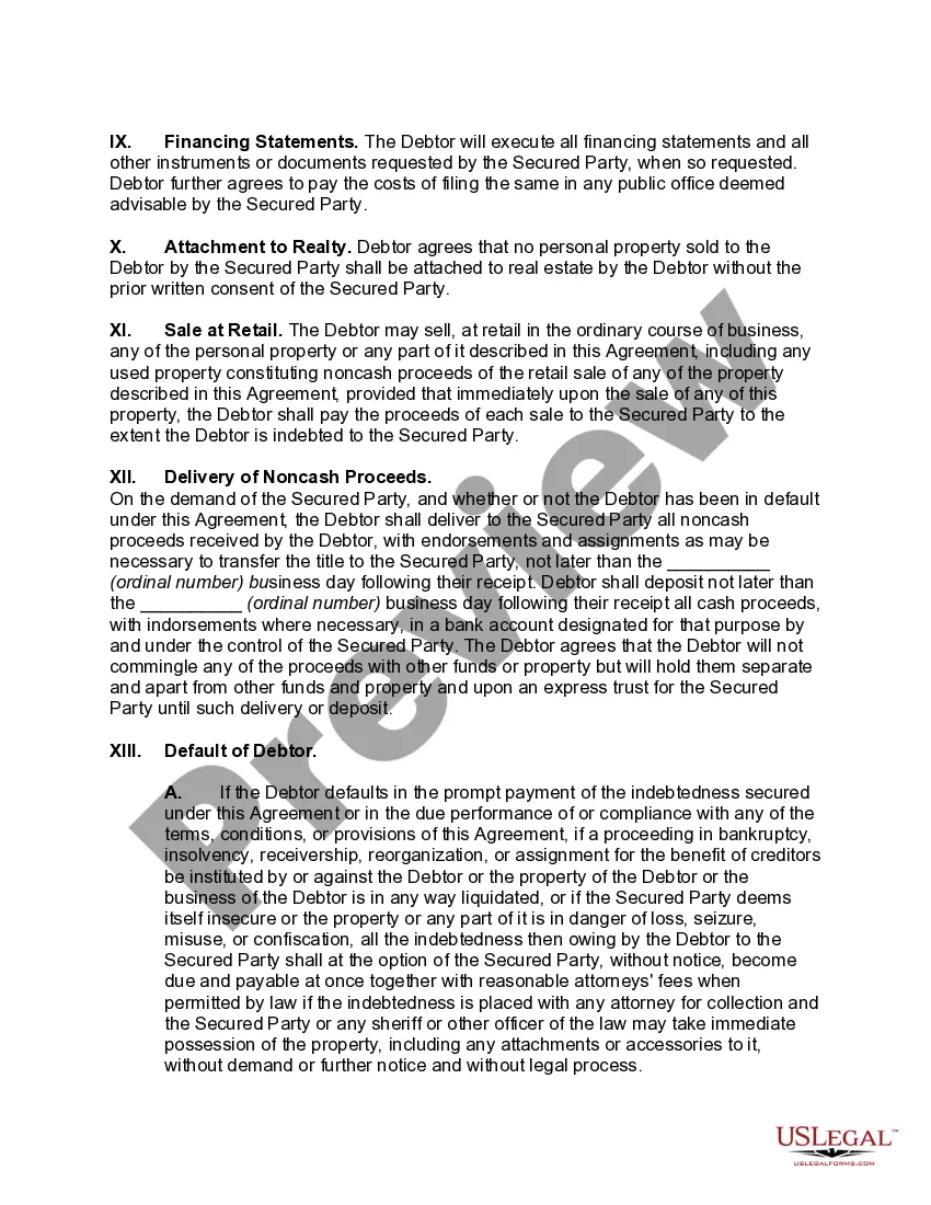 Preview Security Agreement between Dealer and Distributor