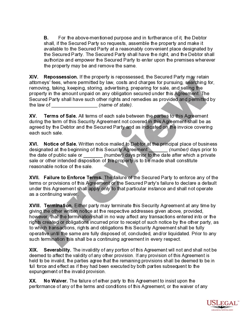 Preview Security Agreement between Dealer and Distributor