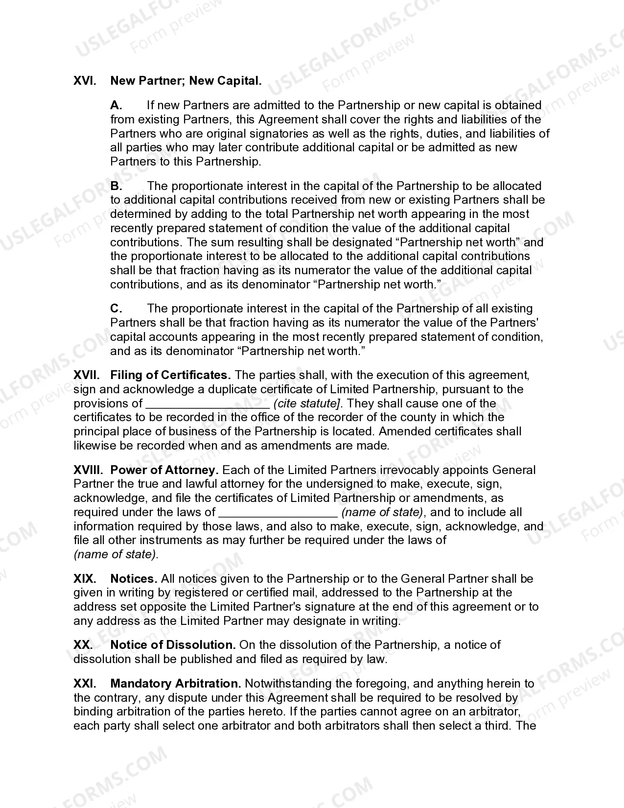 Preview Limited Partnership Agreement for Real Estate Development