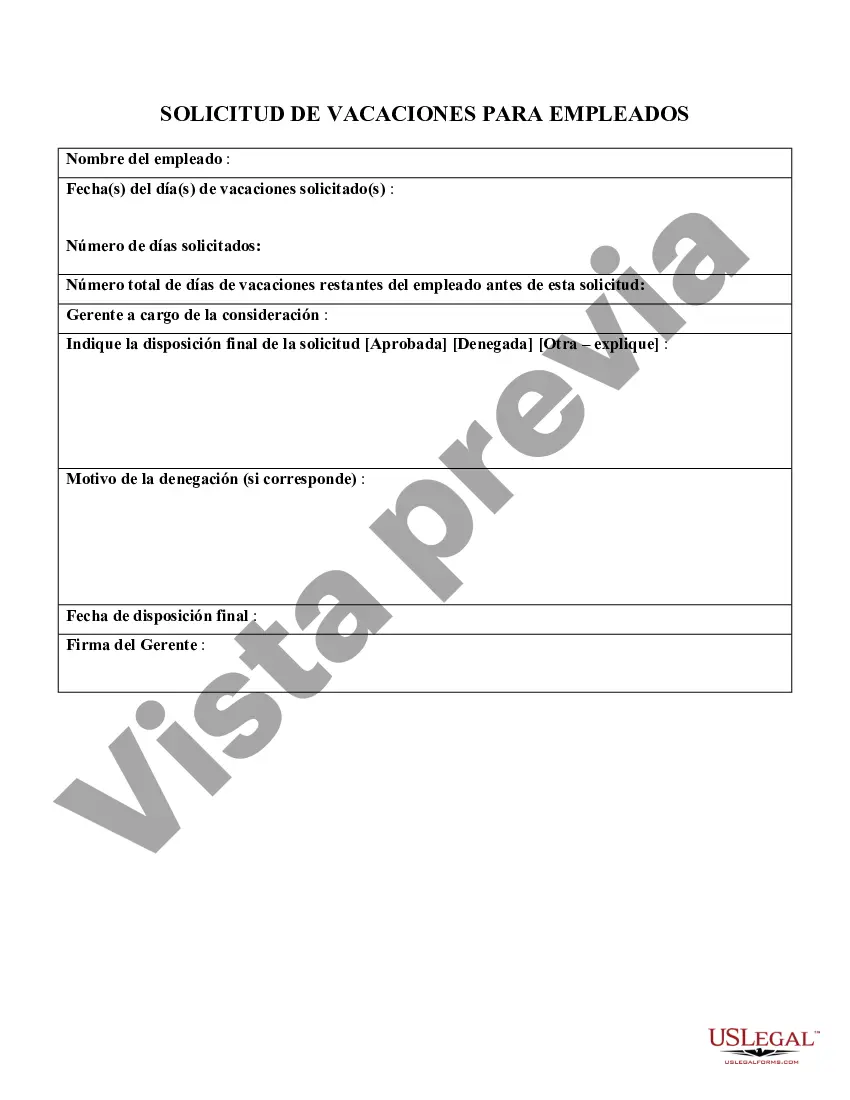 Preview Solicitud de vacaciones del empleado