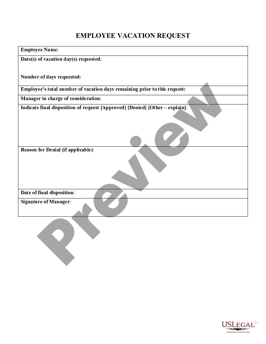 Employee Vacation Request Employee Vacation Request Form US Legal Forms