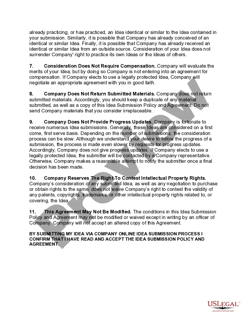 Get Idea Submission Policy and Agreement Preview Idea Submission Policy and Agreement
