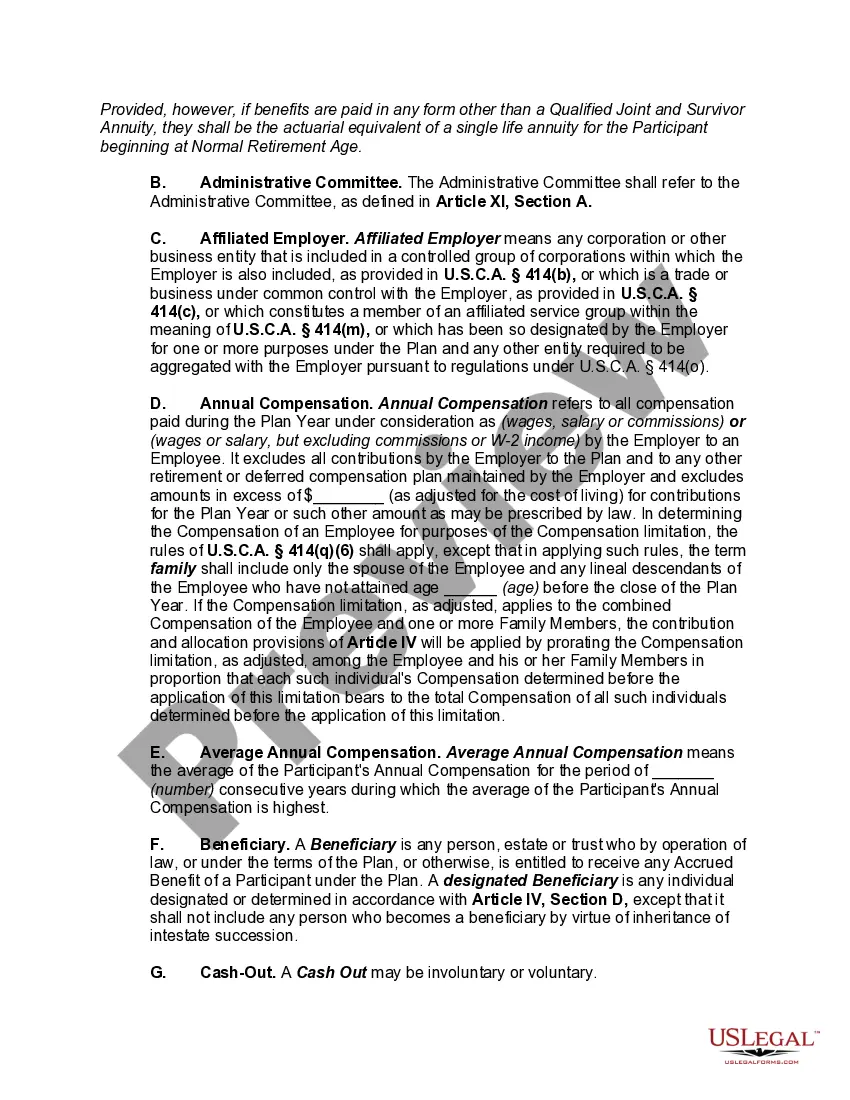 Preview Defined-Benefit Pension Plan and Trust Agreement