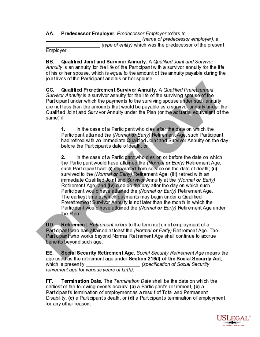 Preview Defined-Benefit Pension Plan and Trust Agreement