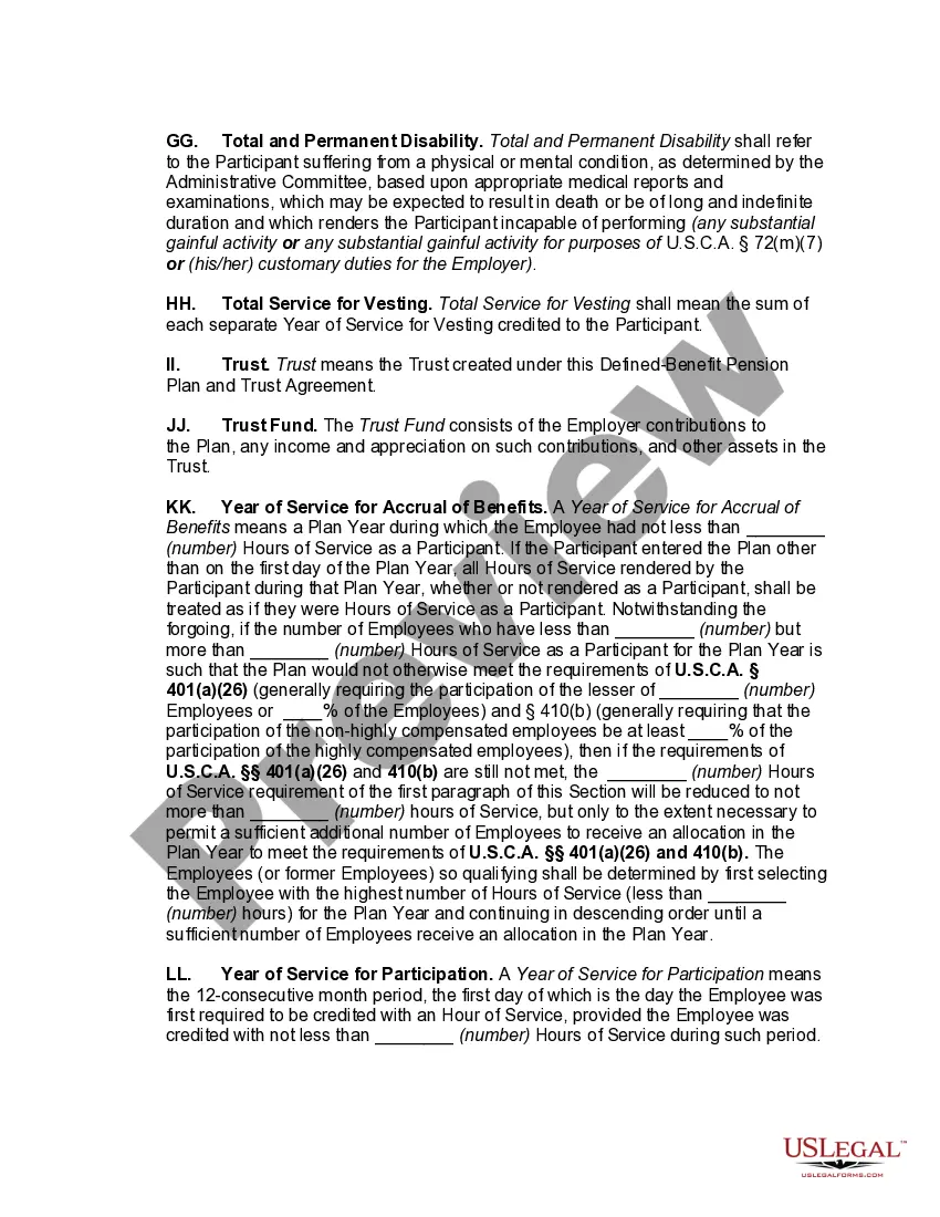 Preview Defined-Benefit Pension Plan and Trust Agreement