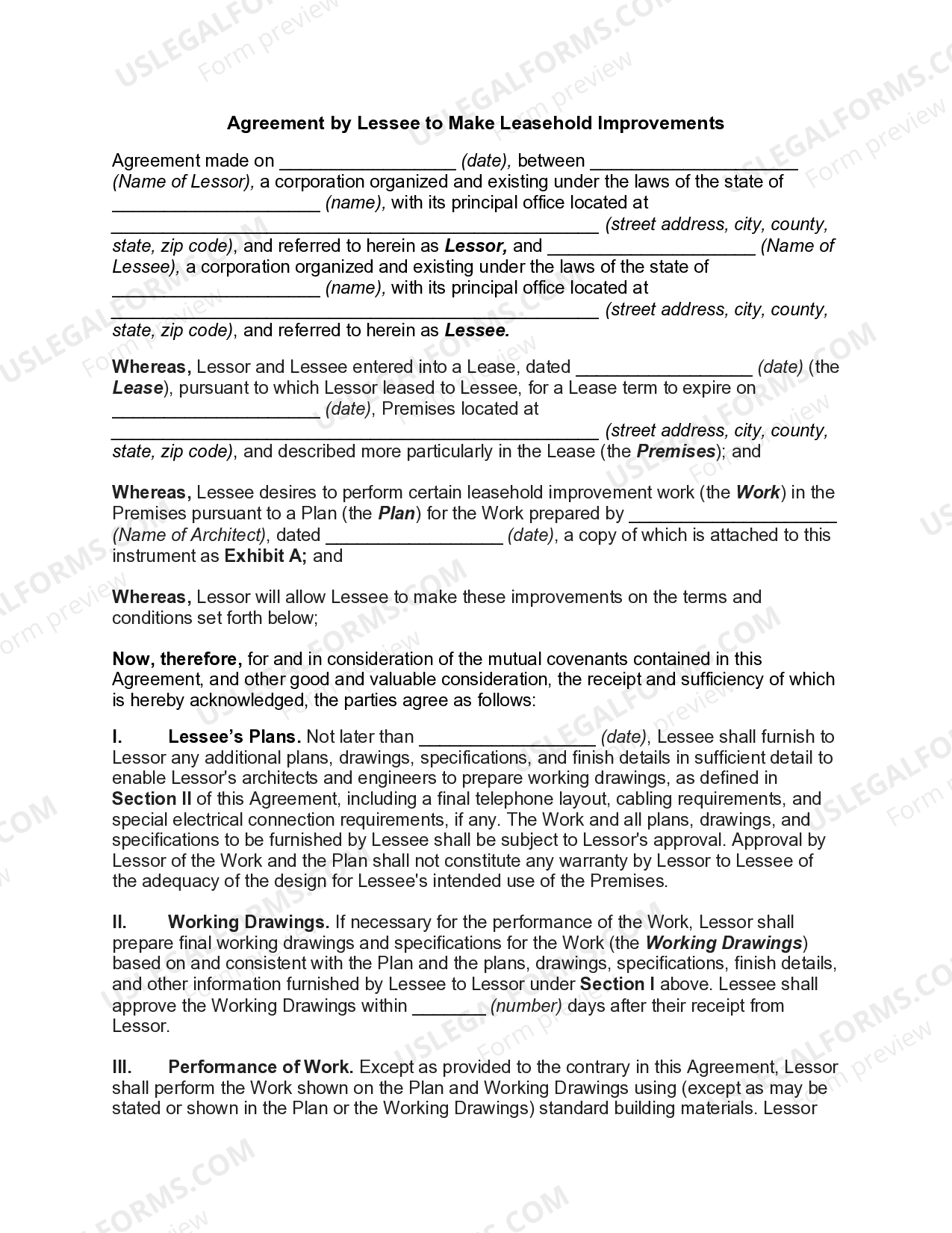 Idaho Agreement By Lessee To Make Leasehold Improvements Agreement