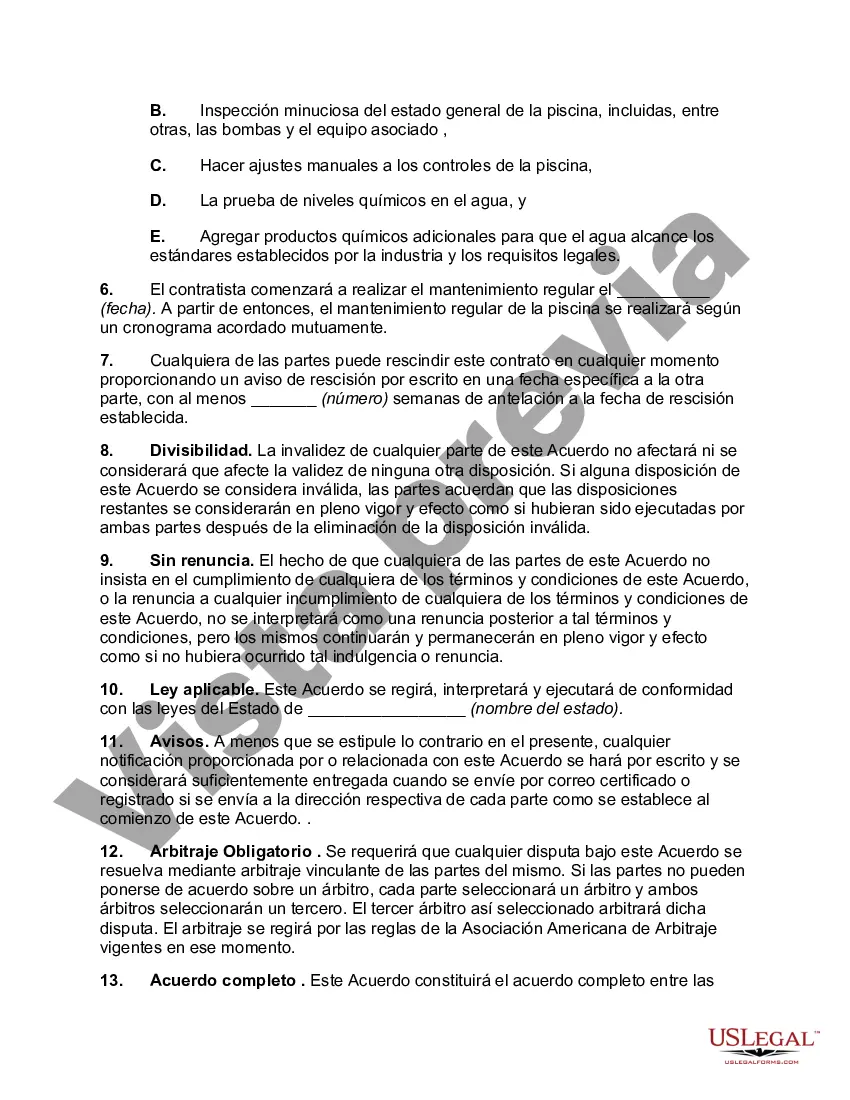 Preview Acuerdo de servicio de piscina