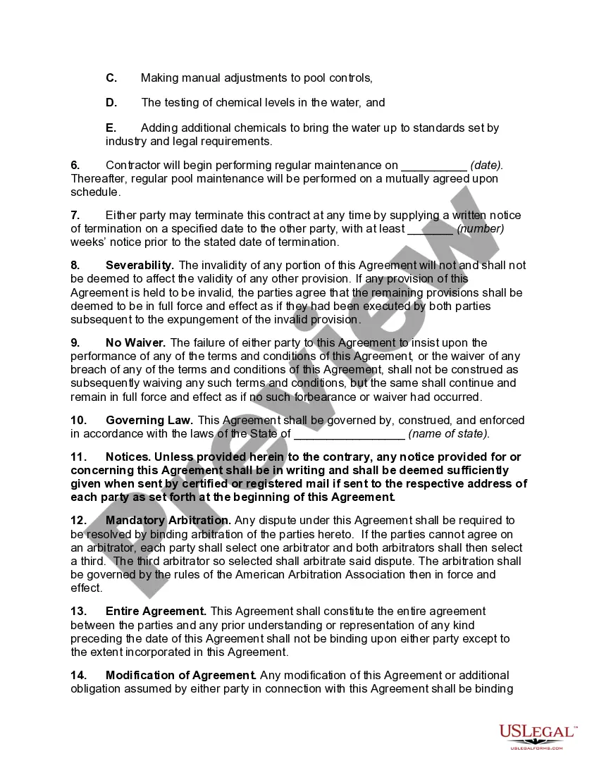 Preview Swimming Pool Service Agreement