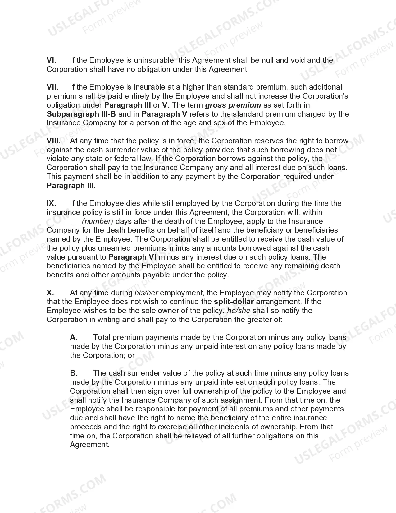 Preview Split-Dollar Insurance Agreement with Policy Owned Jointly by Employer and Employee