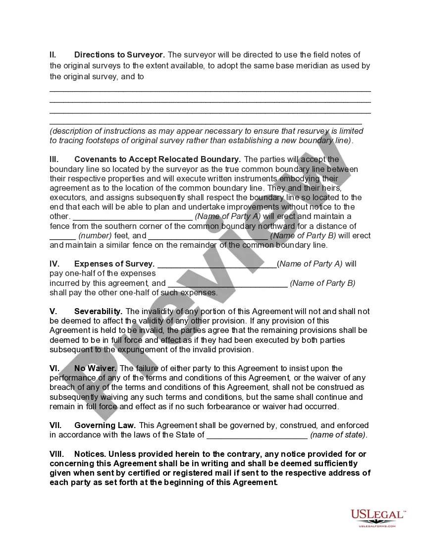 Get Agreement to Survey and Fix Location of Known Common Boundary Preview Agreement to Survey and Fix Location of Known Common Boundary