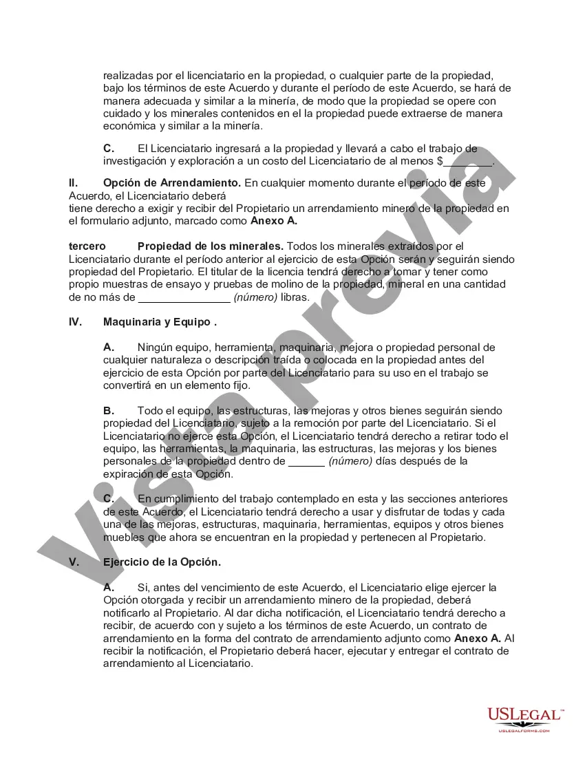 Preview Licencia de Exploración Mineral - Opción de Arrendamiento