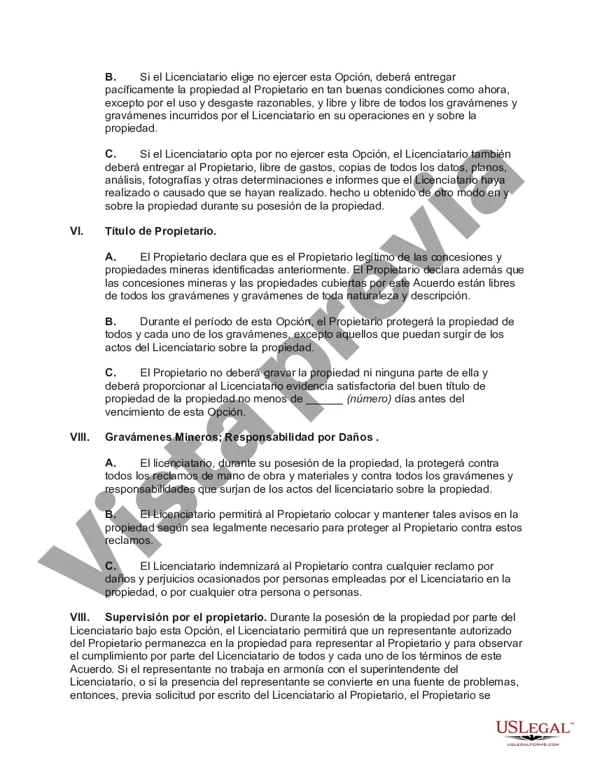 Preview Licencia de Exploración Mineral - Opción de Arrendamiento