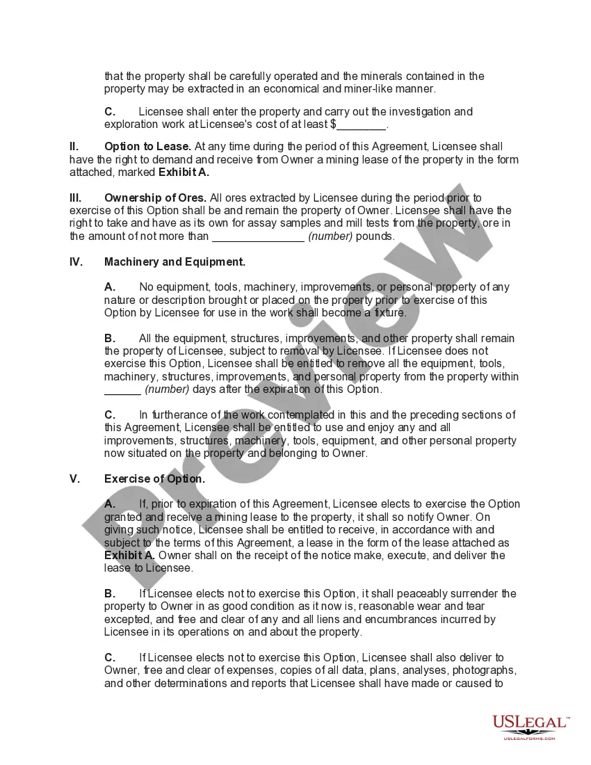 Get Mineral Exploration License - Option to Lease Preview Mineral Exploration License - Option to Lease