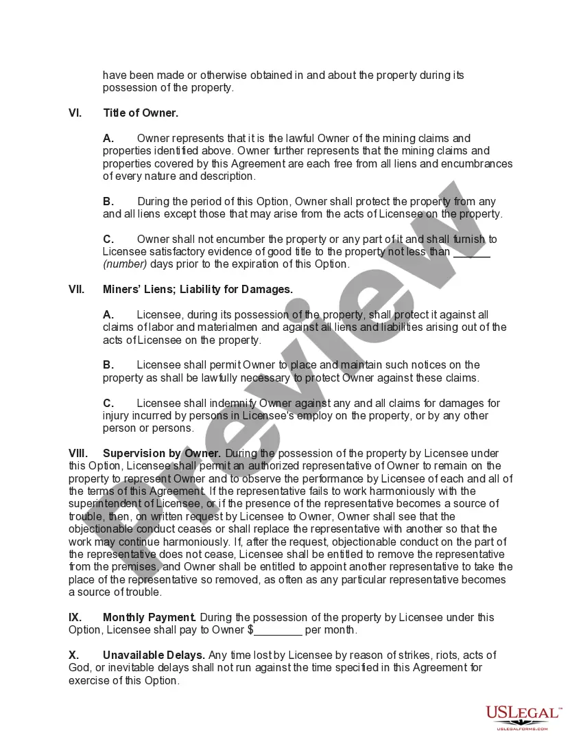 Get Mineral Exploration License - Option to Lease Preview Mineral Exploration License - Option to Lease