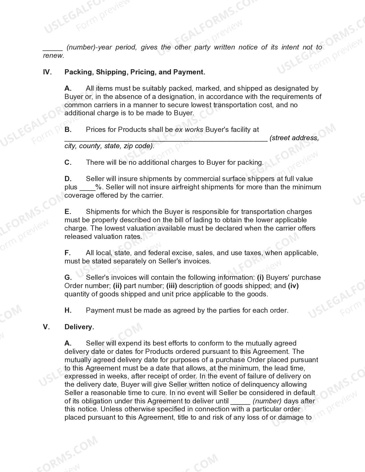 Preview Agreement for International Sale of Goods with United States Buyer