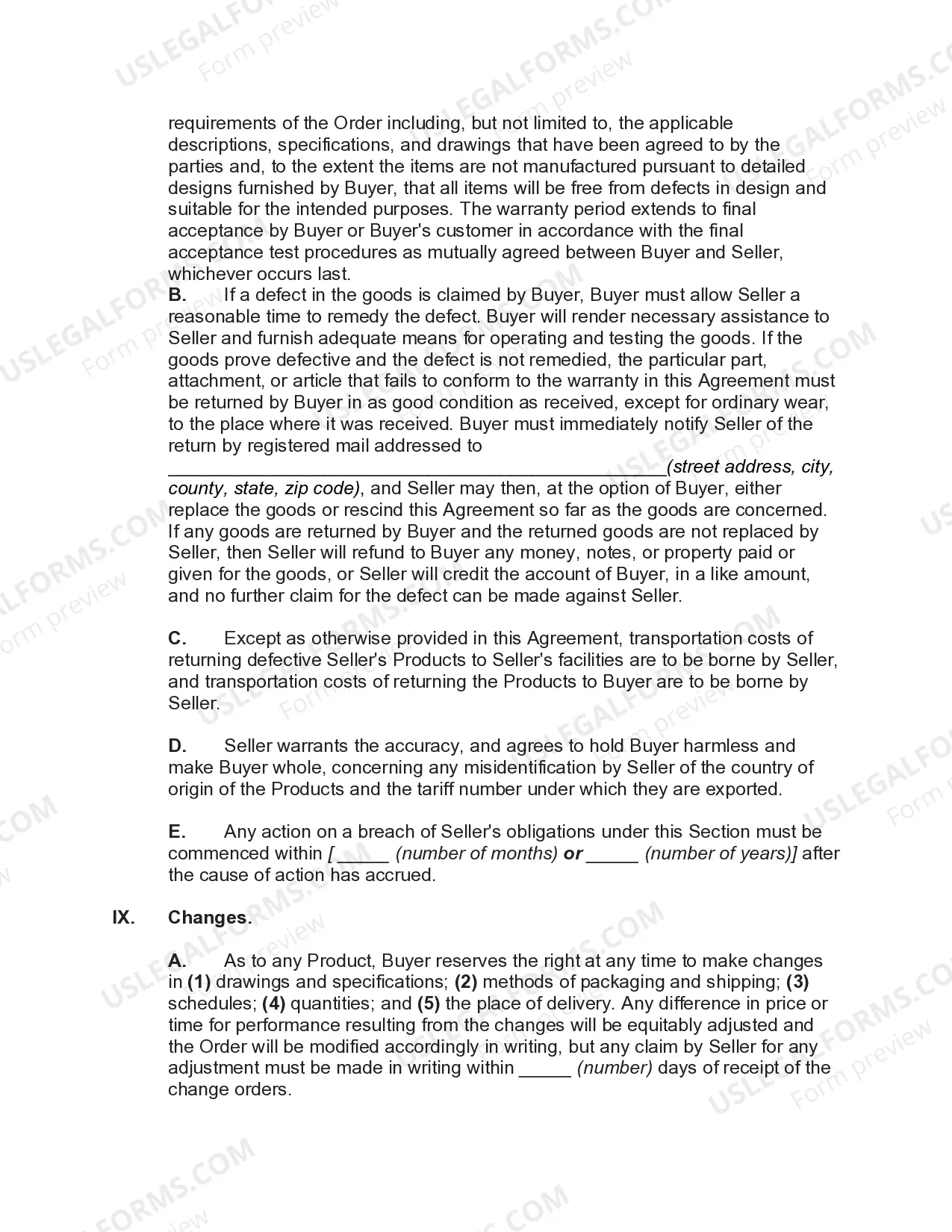 Preview Agreement for International Sale of Goods with United States Buyer