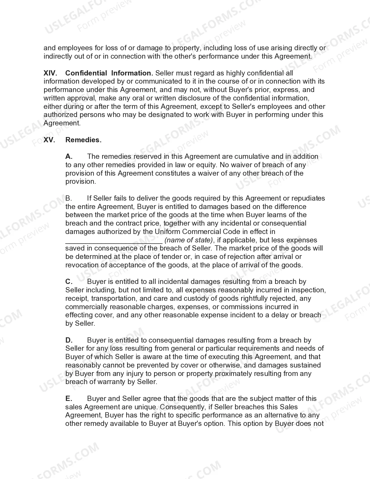 Preview Agreement for International Sale of Goods with United States Buyer