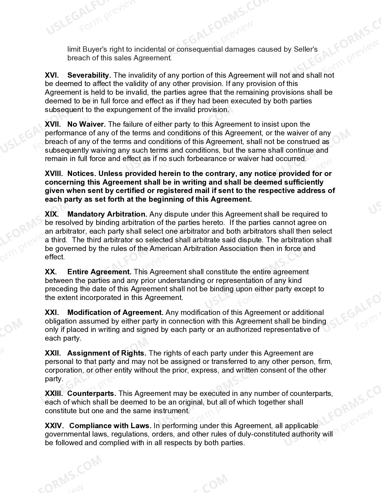 Preview Agreement for International Sale of Goods with United States Buyer