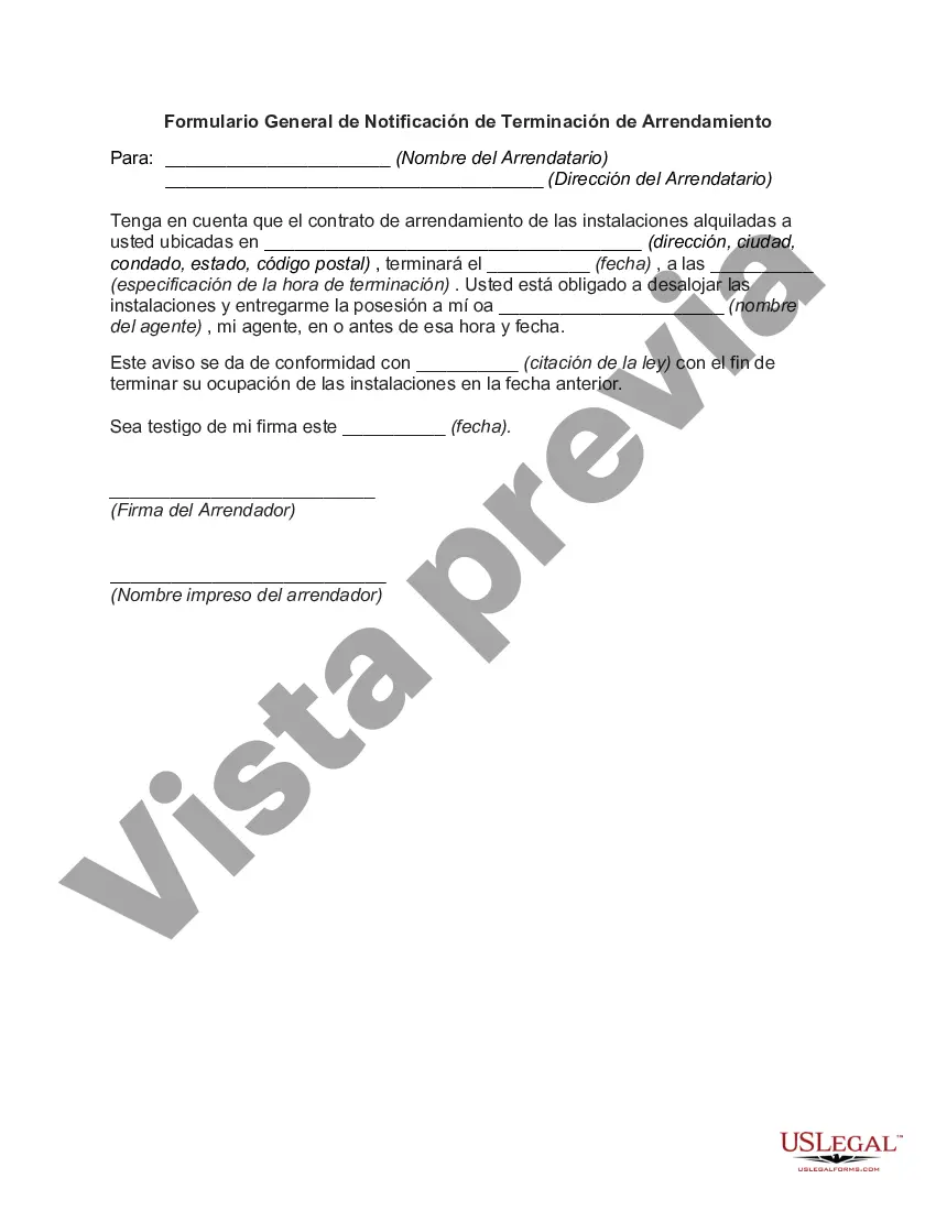 Preview Formulario General de Notificación de Terminación de Arrendamiento